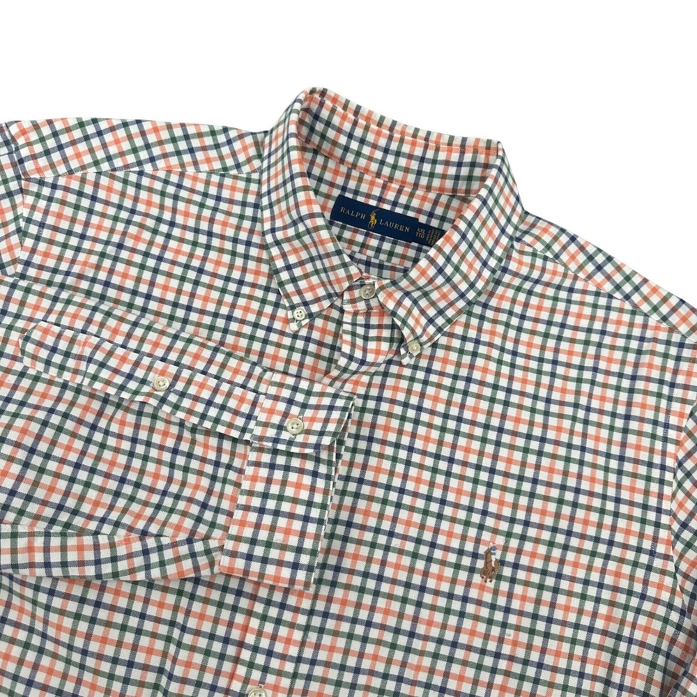 Ralph Lauren Mens XXL Orange Green‎ Navy Check Button Down Long Sleeve Shirt